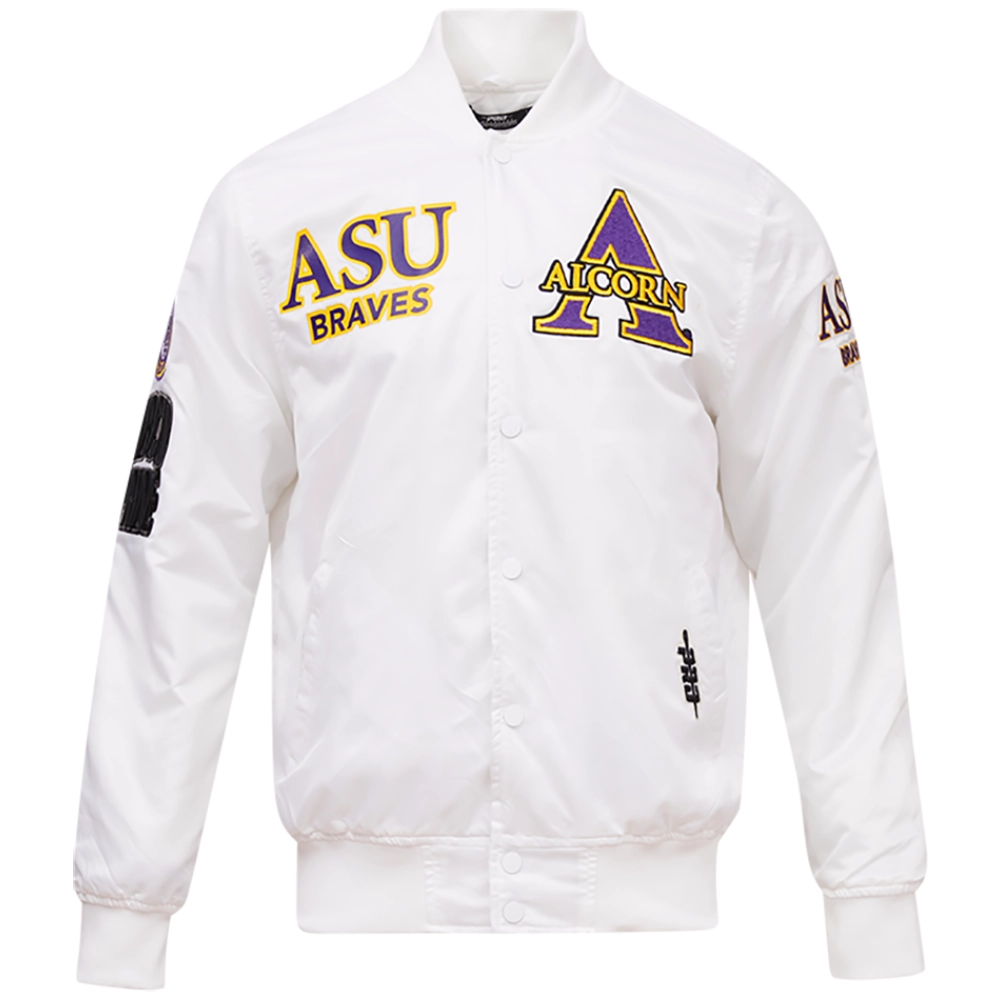 Alcorn state braves classic satin varsity white jacket