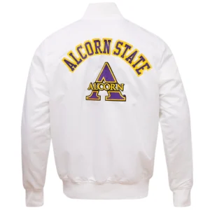 Alcorn state braves classic satin white jacket
