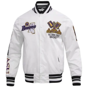 Alcorn state braves homecoming rib knitted satin varsity jacket