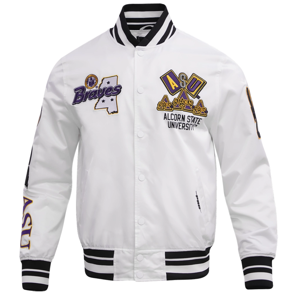 Alcorn state braves homecoming rib knitted satin varsity jacket