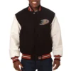 Anaheim ducks domestic two tone wool and leather jacket black white 1