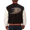 Anaheim ducks domestic two tone wool and leather jacket black white 2