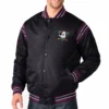 Anaheim ducks enforcer full snap satin varsity jacket black 2
