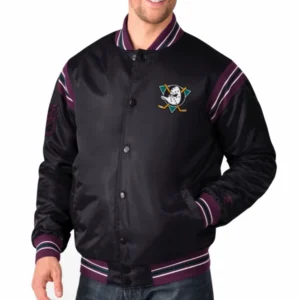 Anaheim ducks enforcer full snap satin varsity jacket black 2