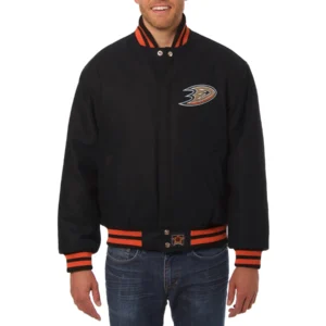 Anaheim ducks one color wool varsity jacket black 1