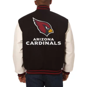 Arizona cardinals domestic two tone wool leather varsity jacket blackwhite 1