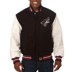 Arizona coyotes domestic two tone wool and leather jacket black white 1