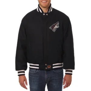 Arizona coyotes one color wool varsity jacket black 1