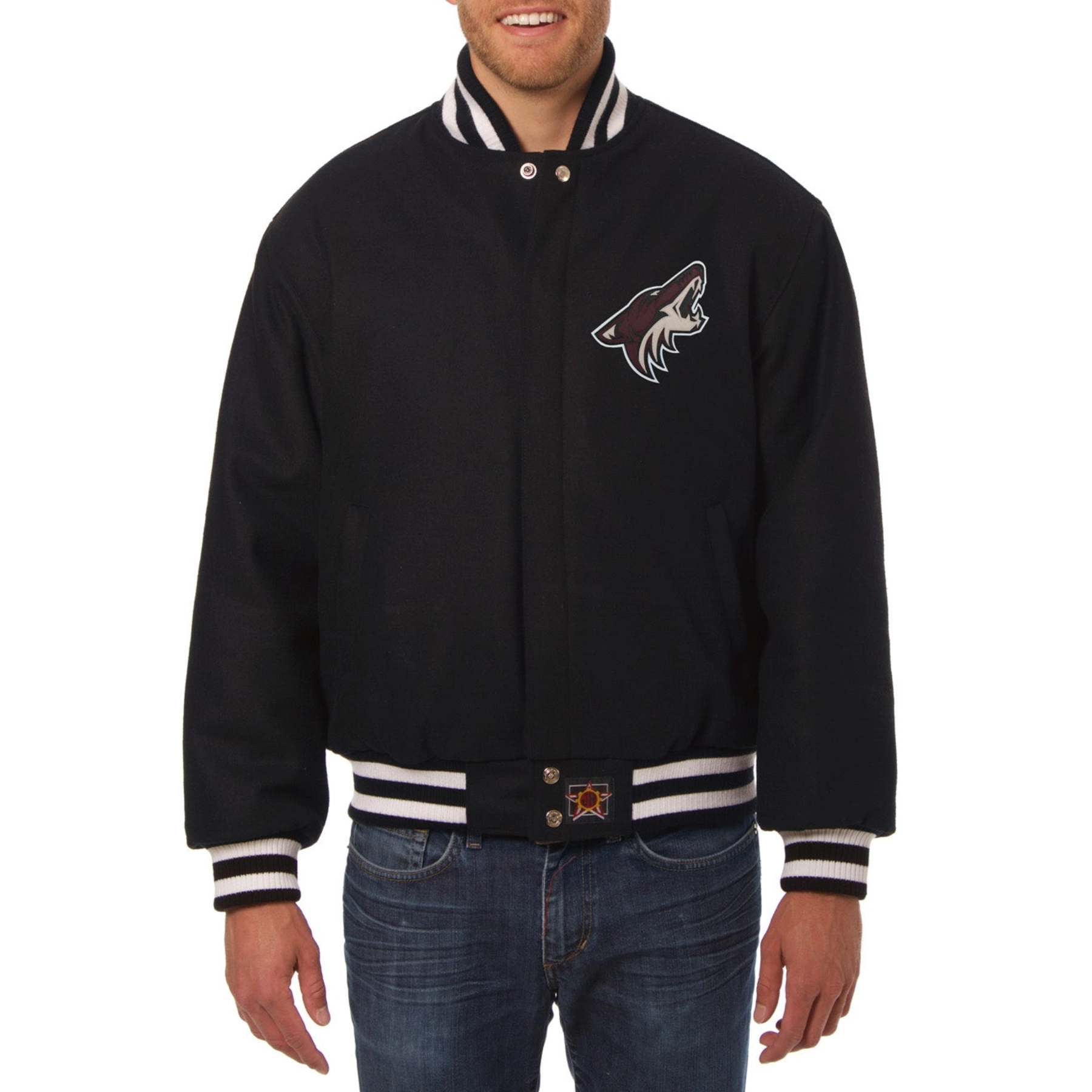 Arizona coyotes one color wool varsity jacket black 1