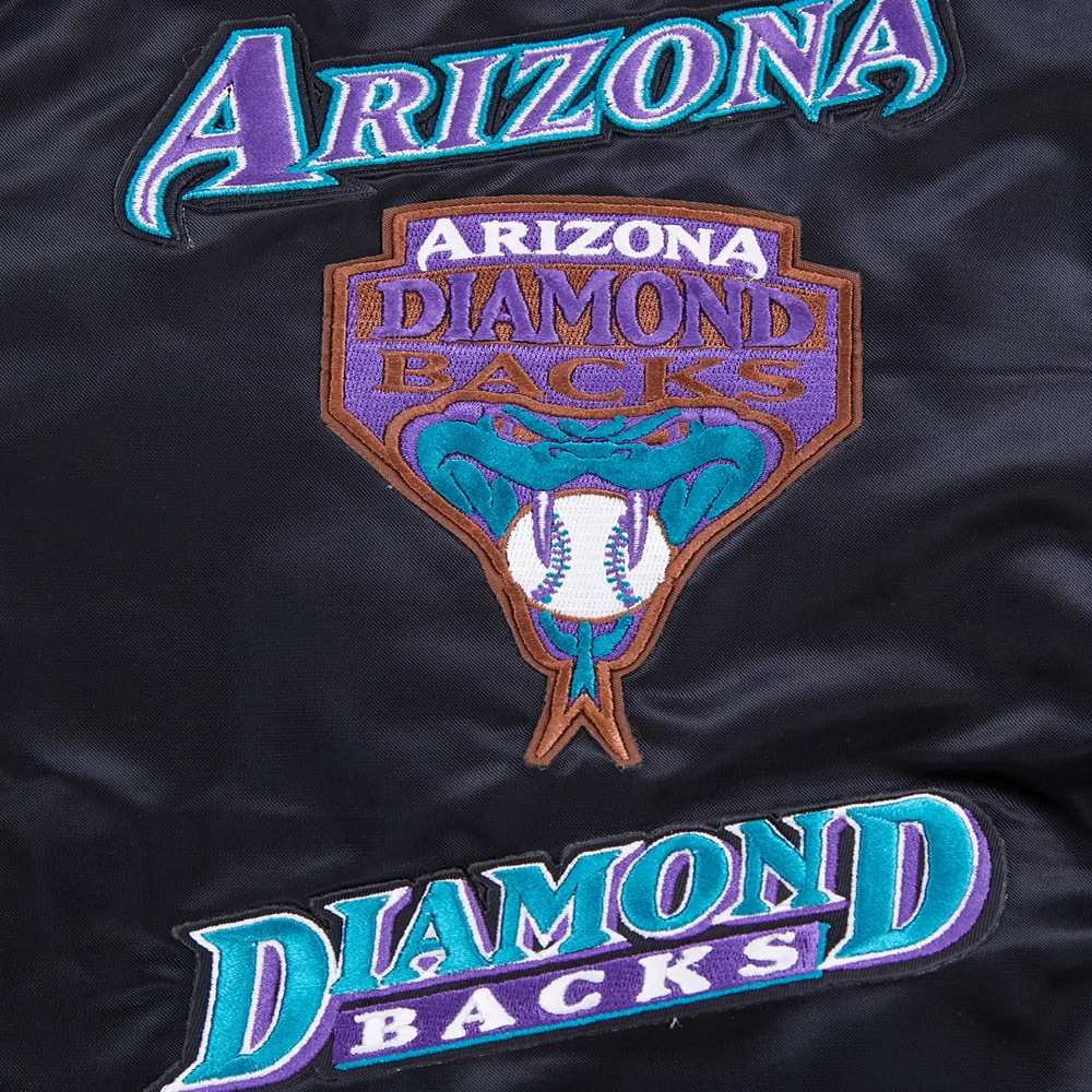 Arizona diamondbacks retro classic full snap satin varsity jacket black 2