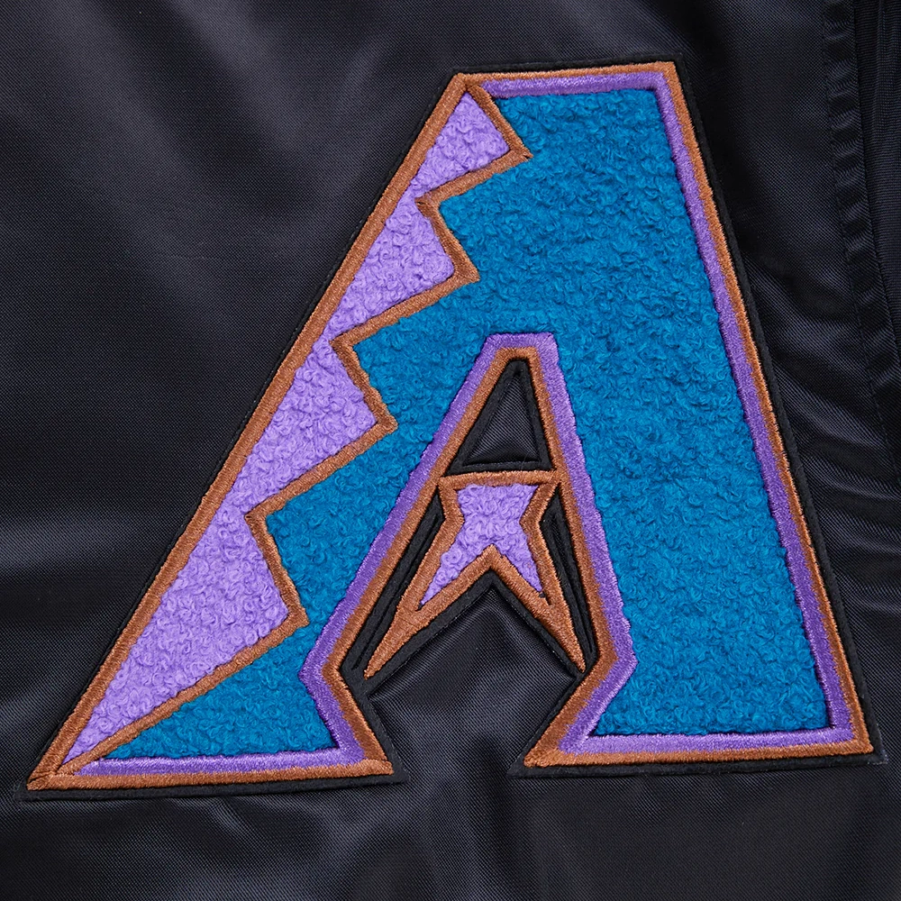 Arizona diamondbacks retro classic full snap satin varsity jacket black 3