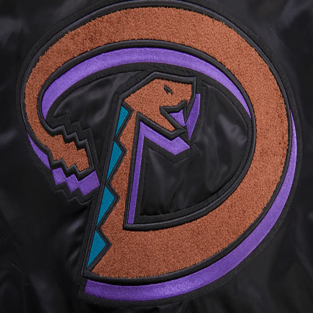 Arizona diamondbacks retro classic full snap satin varsity jacket black 4