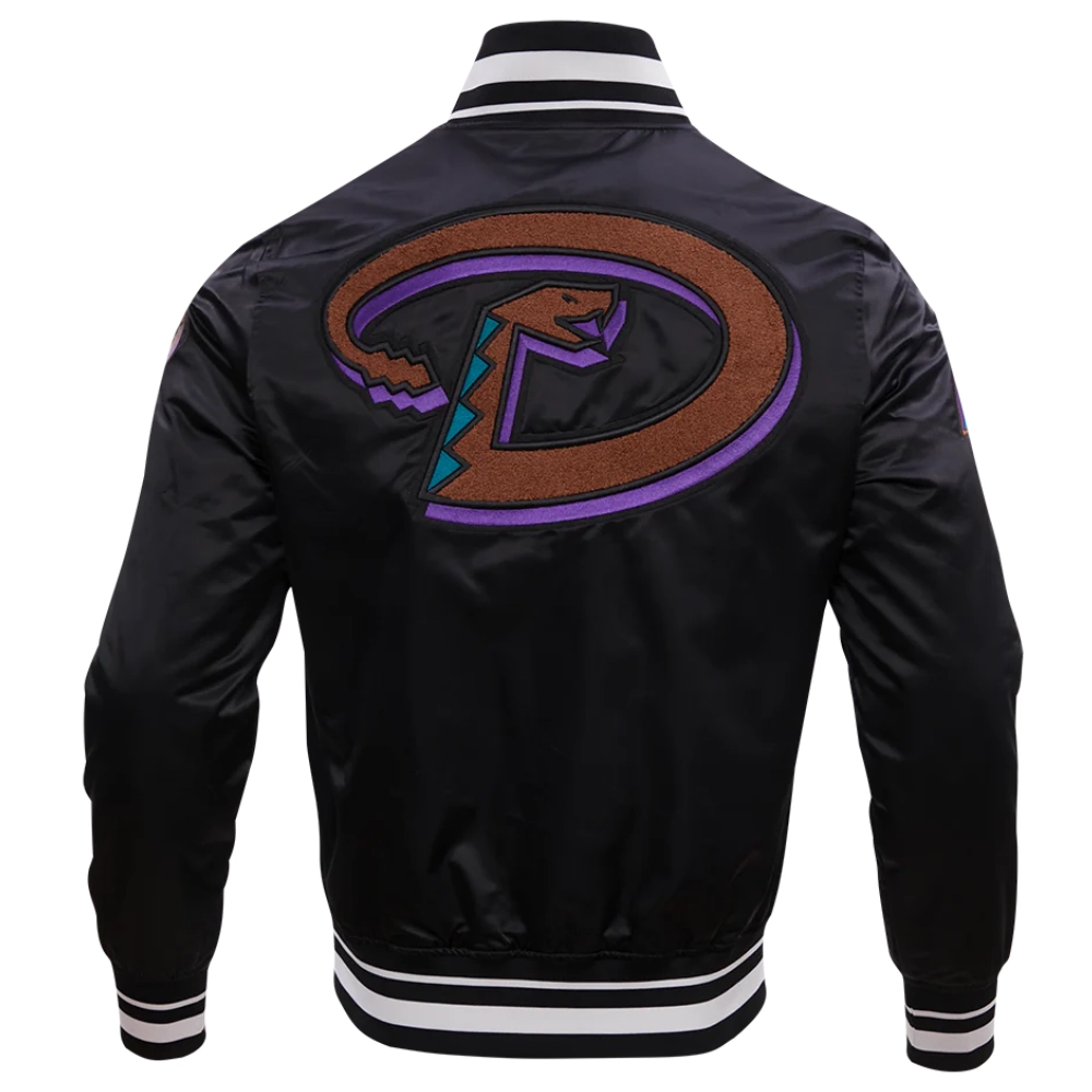 Arizona diamondbacks retro classic full snap satin varsity jacket black 5