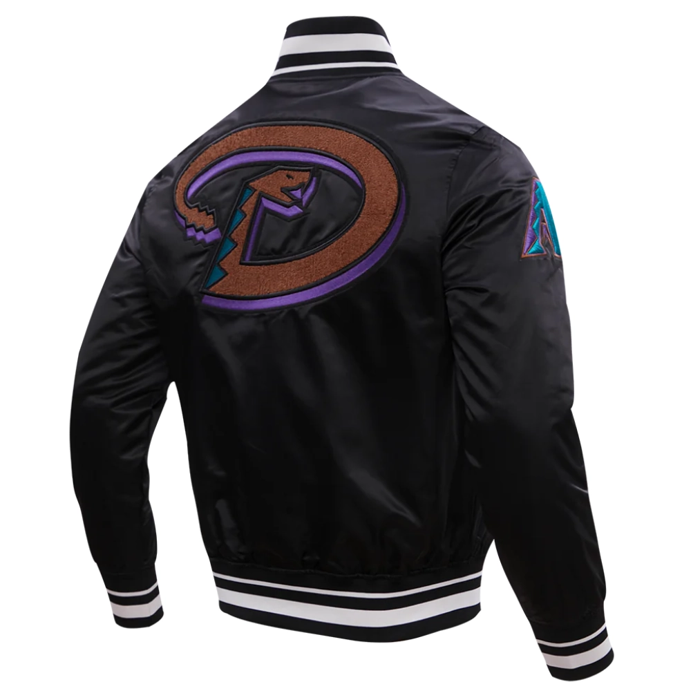 Arizona diamondbacks retro classic full snap satin varsity jacket black 6