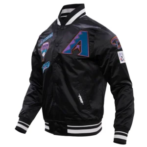 Arizona diamondbacks retro classic full snap satin varsity jacket black 7