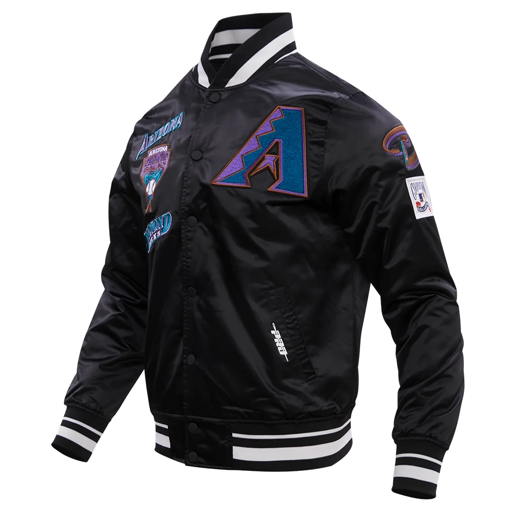 Arizona diamondbacks retro classic full snap satin varsity jacket black 7