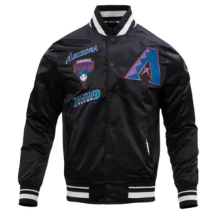 Arizona diamondbacks retro classic full snap satin varsity jacket black 8