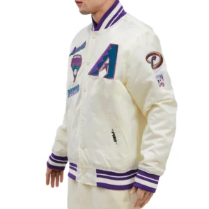 Arizona diamondbacks retro classic full snap satin varsity jacket cream 2