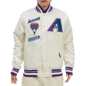 Arizona diamondbacks retro classic full snap satin varsity jacket cream 3