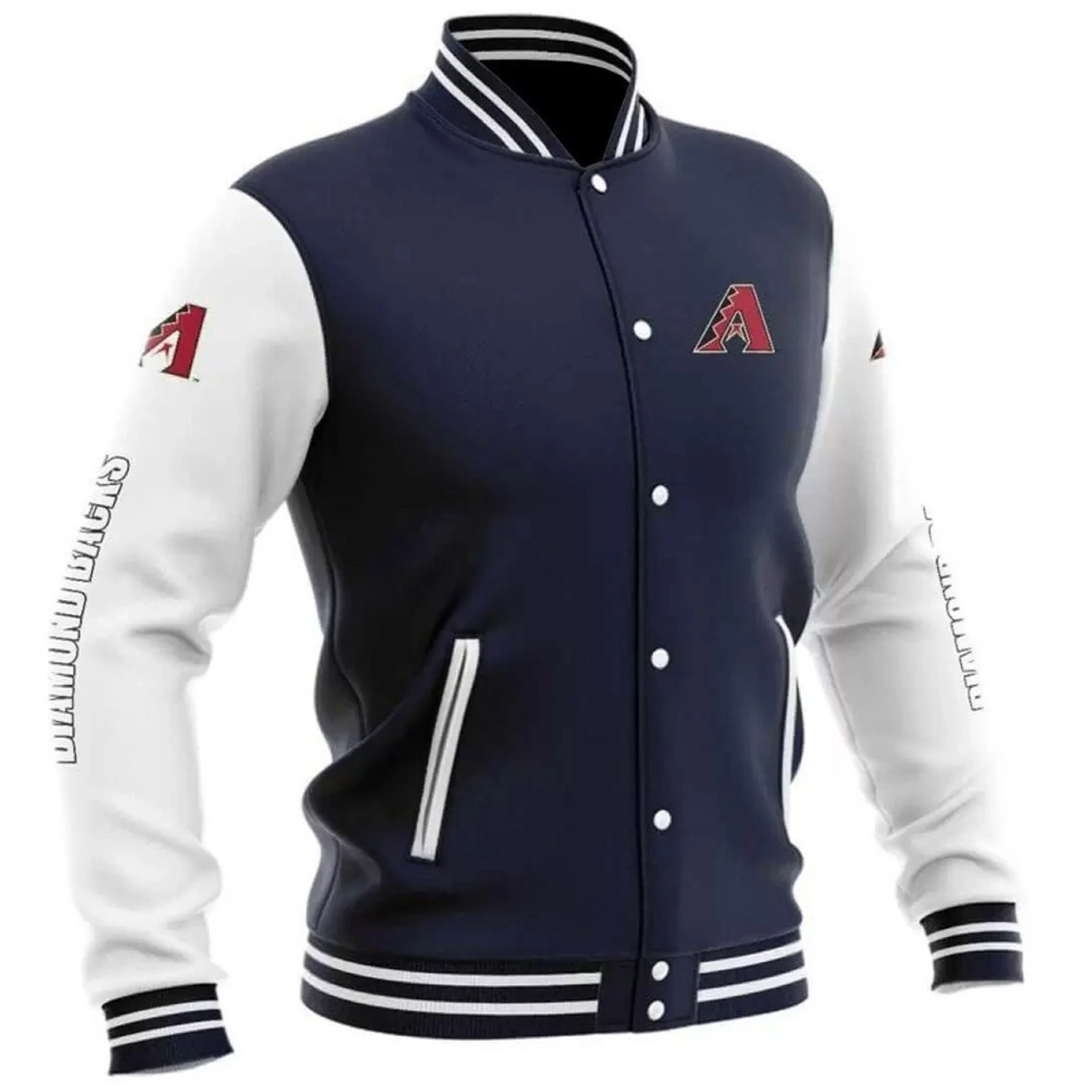 Arizona diamondbacks rib knitted full snap wool varsity jacket blue white 1
