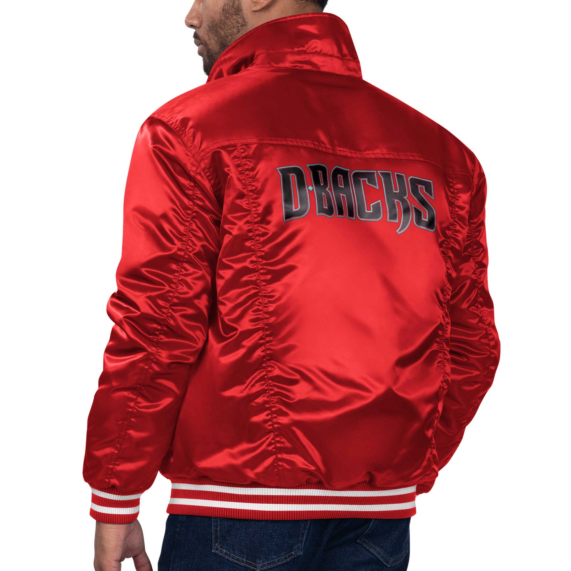 Arizona diamondbacks silver tab satin trucker varsity jacket red 1 1