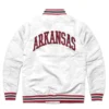 Arkansas leaning hog full snap satin varsity jacket white 1 1