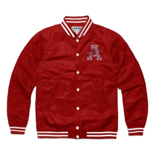 Arkansas razorbacks mens crimson track red satin varsity jacket 1