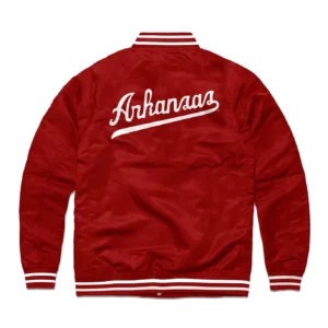 Arkansas razorbacks mens crimson track red satin varsity jacket 2