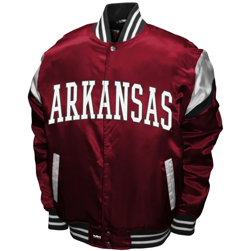Arkansas Razorback Jacket Arkansas Razorbacks Power Full-Snap Red Satin Jacket