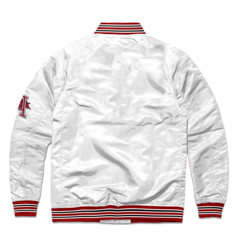 Arkansas razorbacks ribbed knitted satin varsity jacket white 1 1