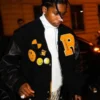 Asap rocky black letterman bomber jacket