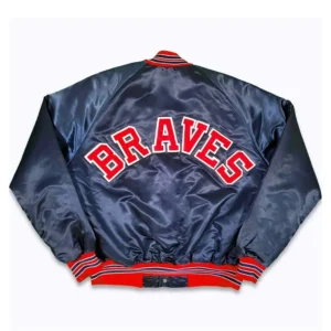 Atlanta braves black satin bomber varsity jacket 1