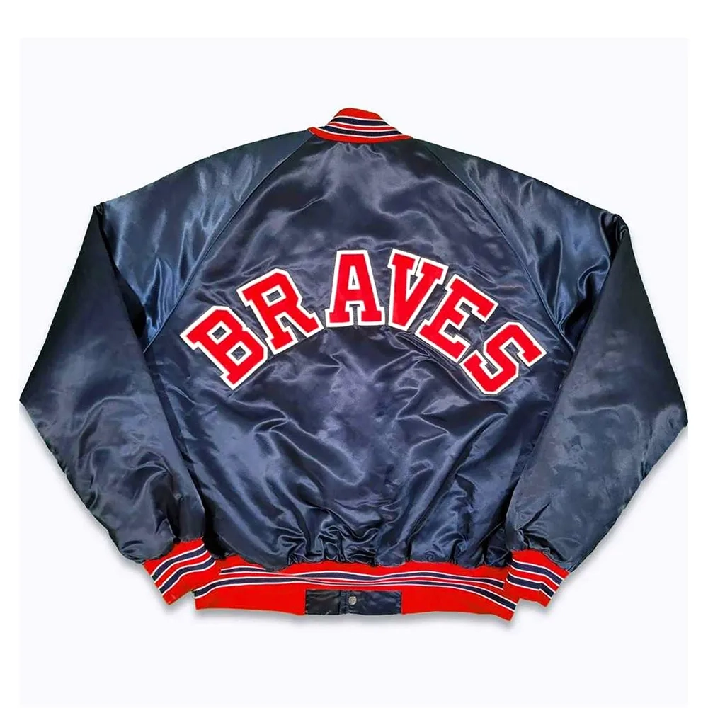 Atlanta braves black satin bomber varsity jacket 1