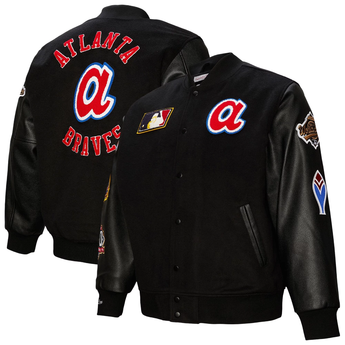 Atlanta braves blackout black wool leather varsity jacket 2