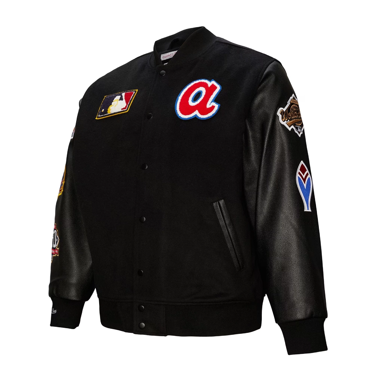 Atlanta braves blackout black wool leather varsity jacket 3