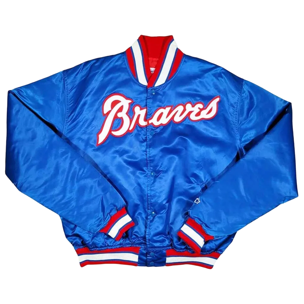 Atlanta braves blue satin bomber varsity jacket