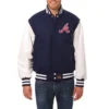 Atlanta braves domestic two tone wool leather jacket navy white 1