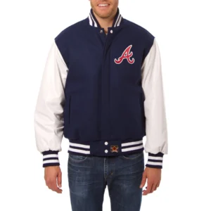 Atlanta braves domestic two tone wool leather jacket navy white 1
