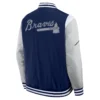 Atlanta braves elements elite navy grey full snap satin varsity jacket