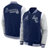 Atlanta braves elements elite navy grey full snap satin varsity jacket 2