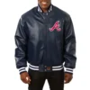 Atlanta braves full real leather varsity jacket navy 1