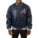 Atlanta Braves Full Leather Navy Varsity Jacket