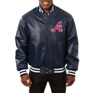 Atlanta braves full real leather varsity jacket navy 1