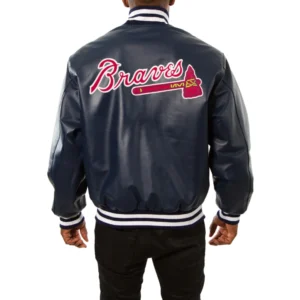 Atlanta braves full real leather varsity jacket navy 2