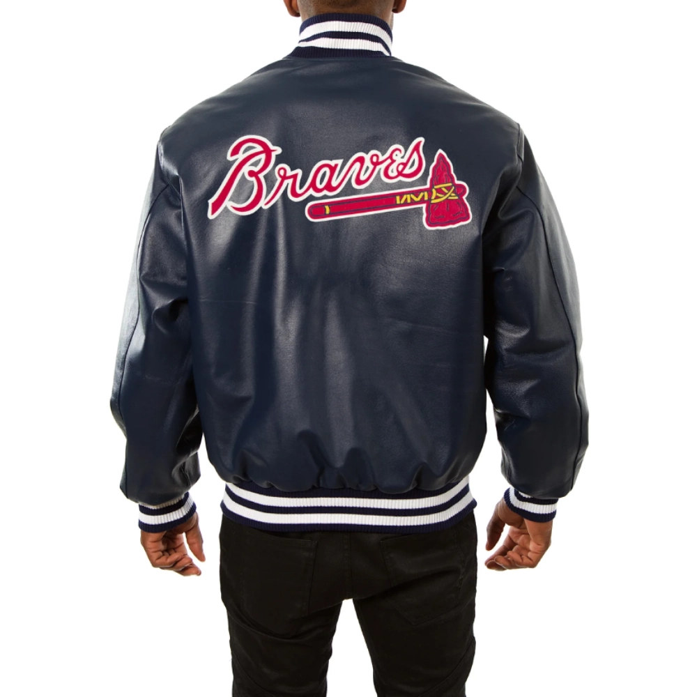 Atlanta braves full real leather varsity jacket navy 2