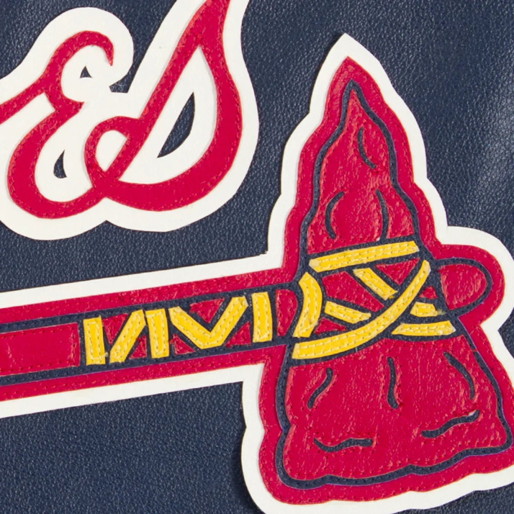Atlanta braves full real leather varsity jacket navy 3