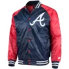 Atlanta braves lead off full snap satin varsity jacket navyred 4
