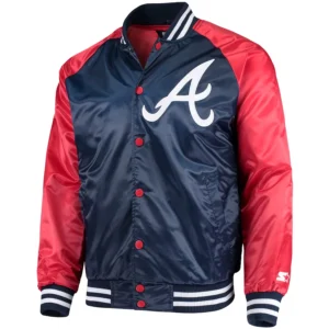 Atlanta braves lead off full snap satin varsity jacket navyred 4