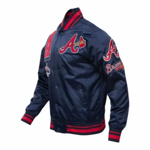 Atlanta braves mashup full snap satin varsity jacket navy 2