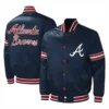 Atlanta braves midfield full snap satin varsity jacket navy 1